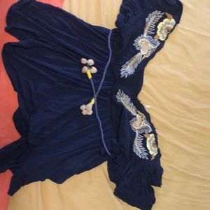 Free people blue flower embroidered top